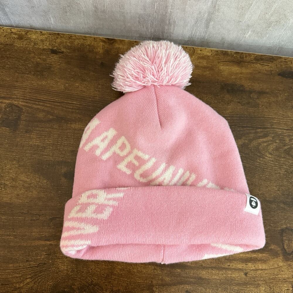 AAPE by A Bathing Ape Pink Pom Beanie “Somewhere in the Aape Universe” Knit Hat